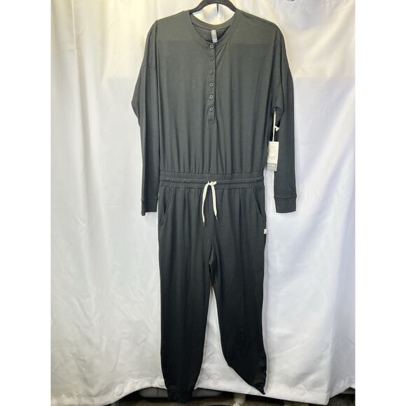 Vuori Women's Lux Henley Jumpsuit Size Small Henley Black Heather Tie Waist NWT - Picture 16 of 16